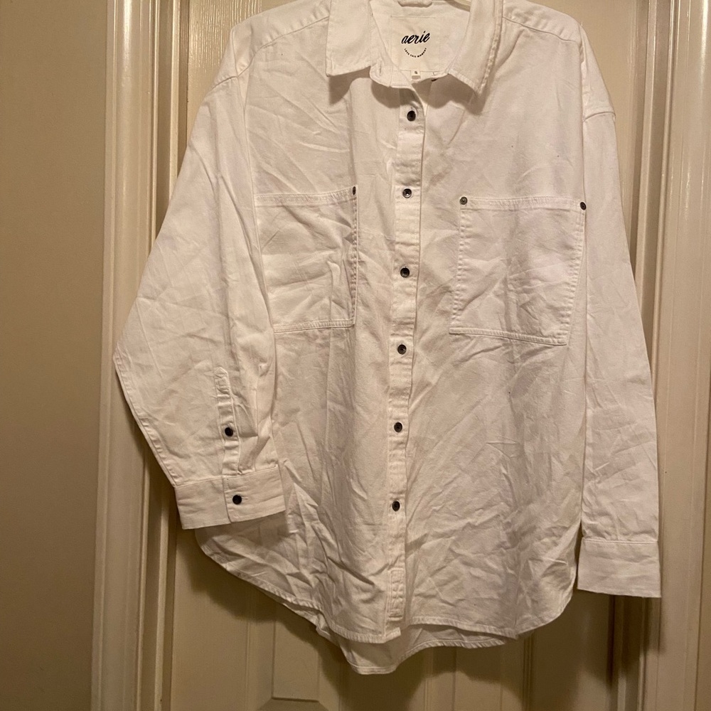 Aerie White Button Down Shirt Casual Cotton Blend
